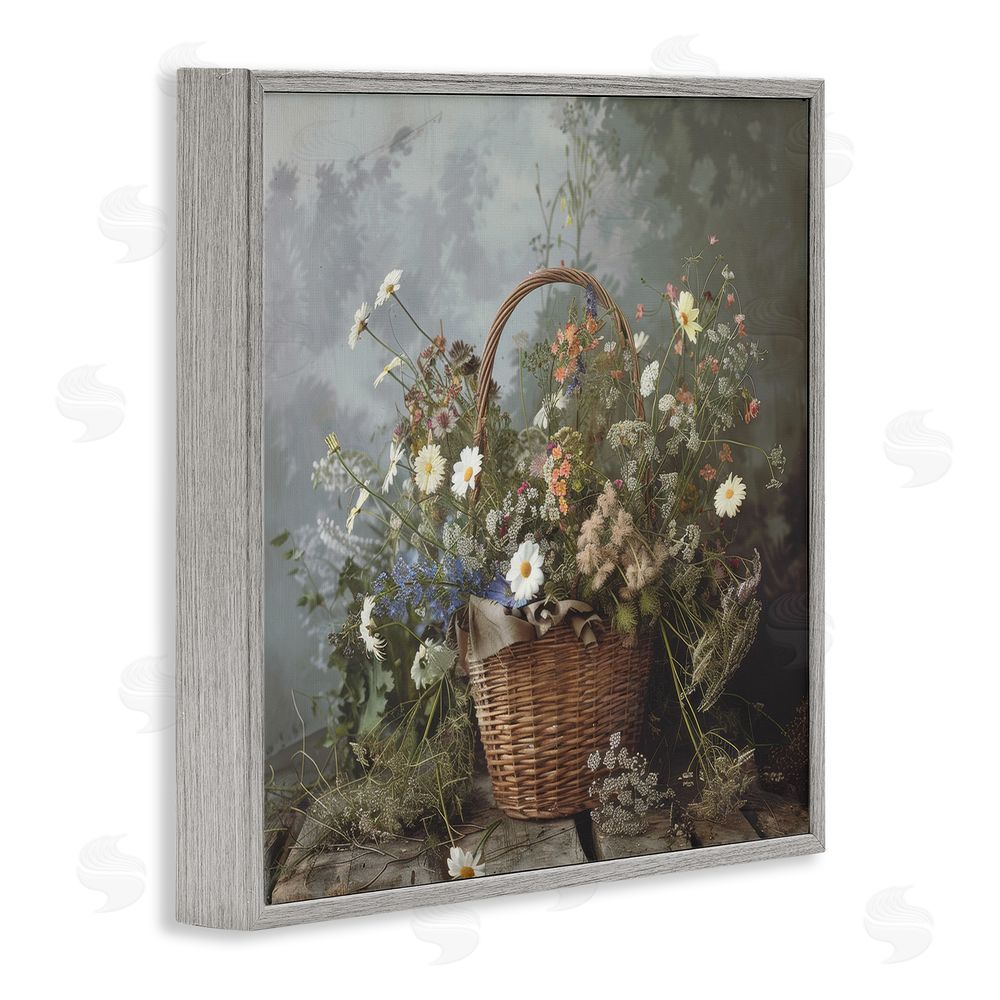 Lazar Studio Floral Basket Still Life Gray Framed Giclee Wall Art