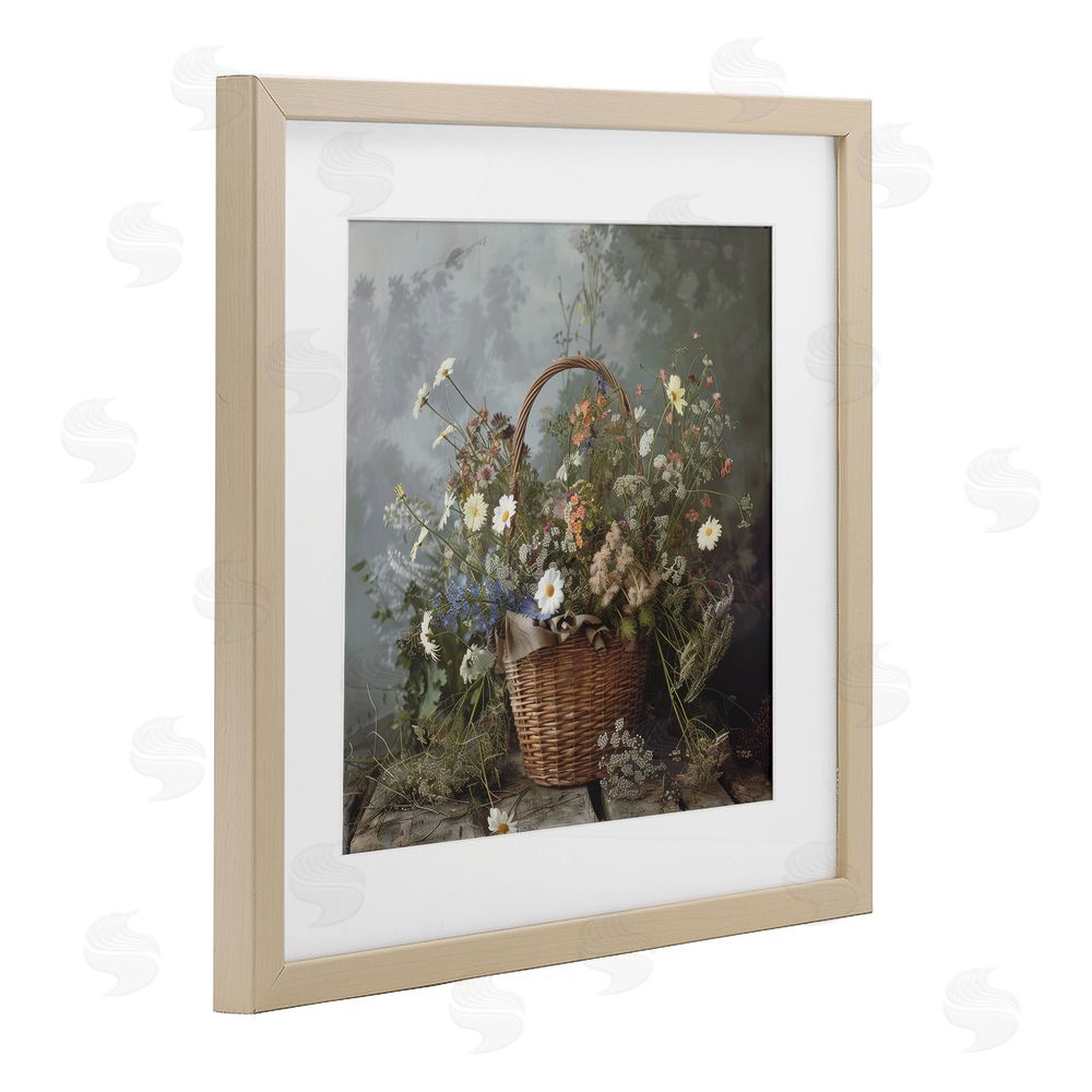 Lazar Studio Floral Basket Still Life Brown Framed Print Under Glass Wall Art