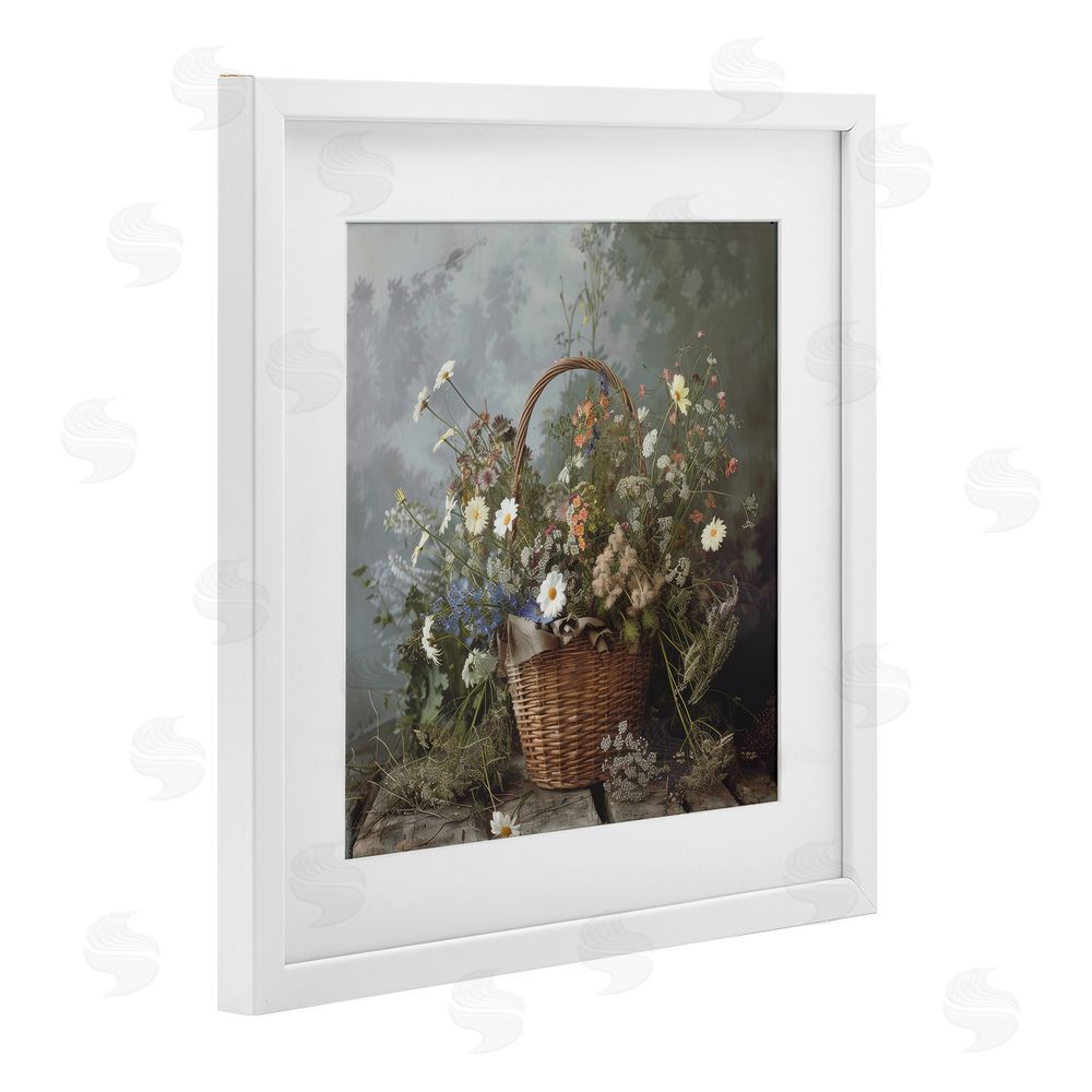 Lazar Studio Floral Basket Still Life White Framed Print Under Glass Wall Art