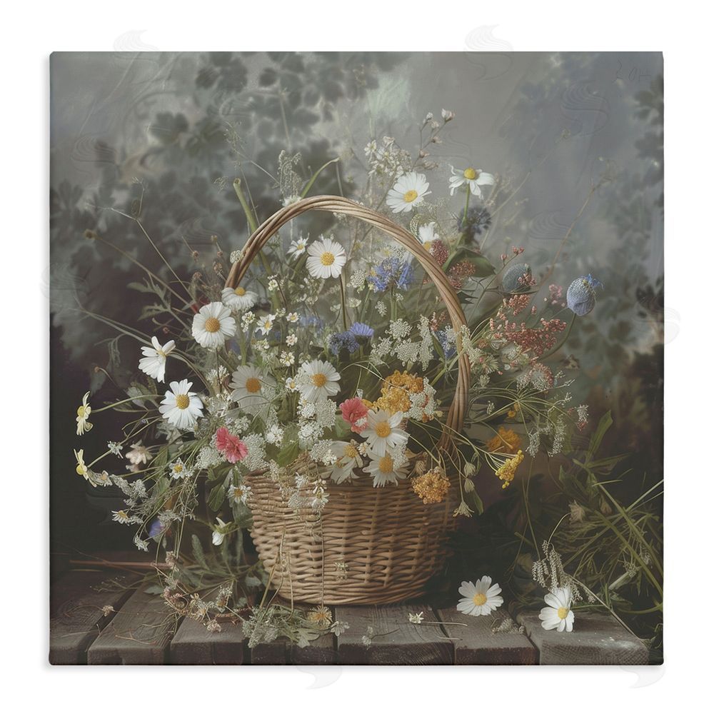 Lazar Studio Florals In A Basket Arrangement Stretched Canvas Wall Art