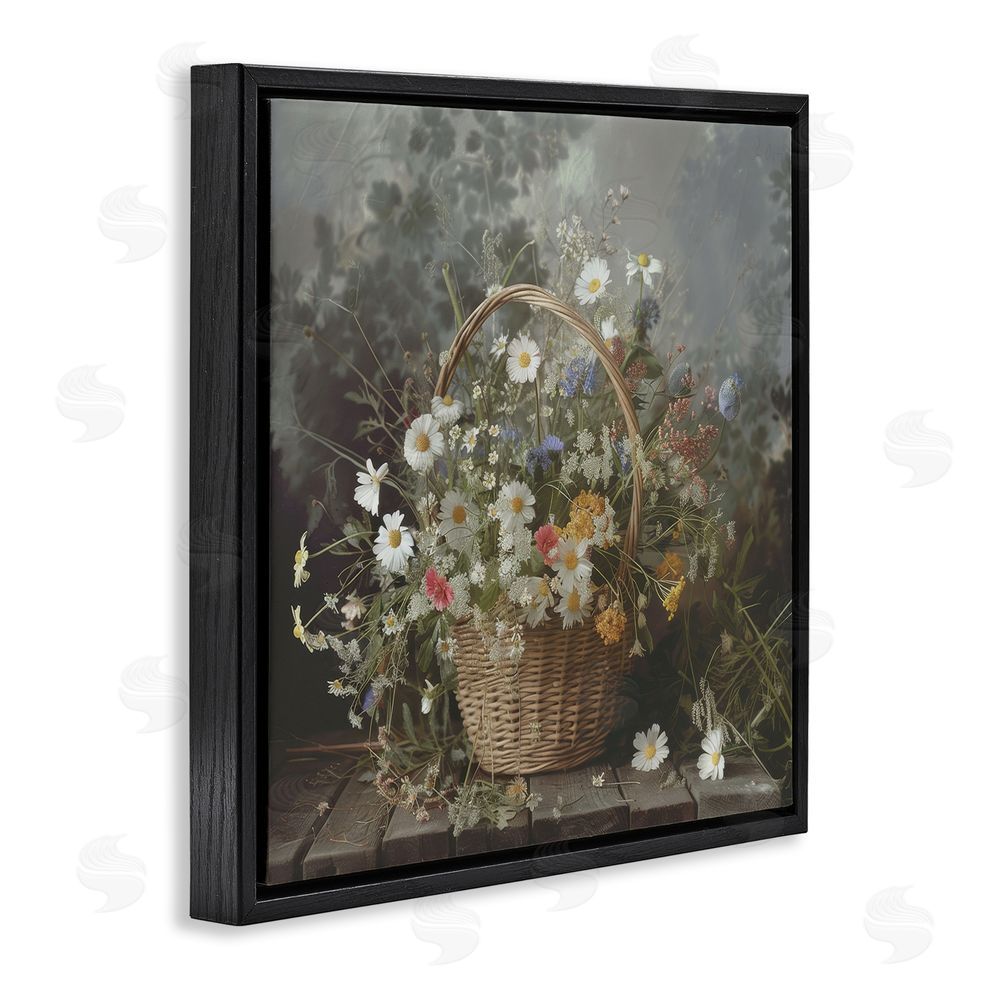 Lazar Studio Florals In A Basket Arrangement Black Floating Framed Canvas Wall Art