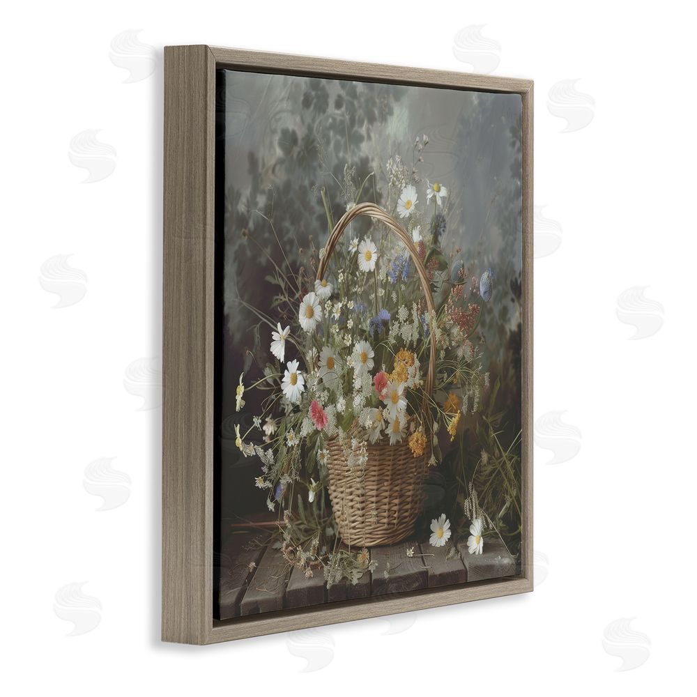 Lazar Studio Florals In A Basket Arrangement Brown Floating Framed Canvas Wall Art