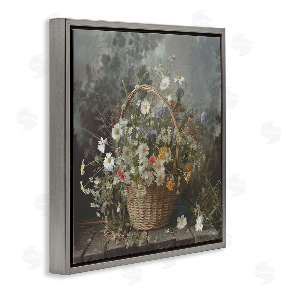 Lazar Studio Florals In A Basket Arrangement Gray Floating Framed Canvas Wall Art