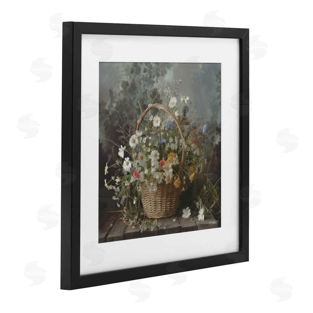 Lazar Studio Florals In A Basket Arrangement Black Framed Print Under Glass Wall Art