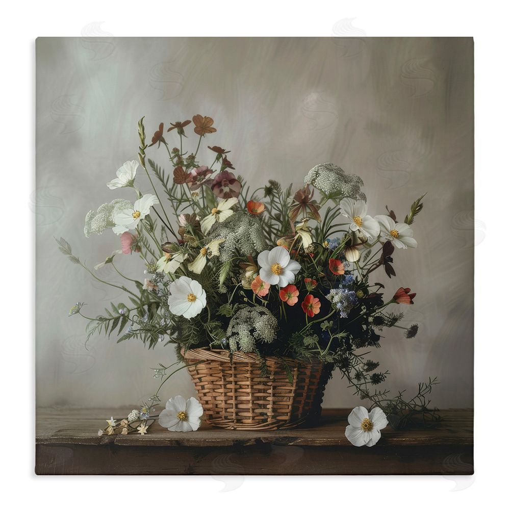 Lazar Studio Flowers In A Basket Arrangement Stretched Canvas Wall Art