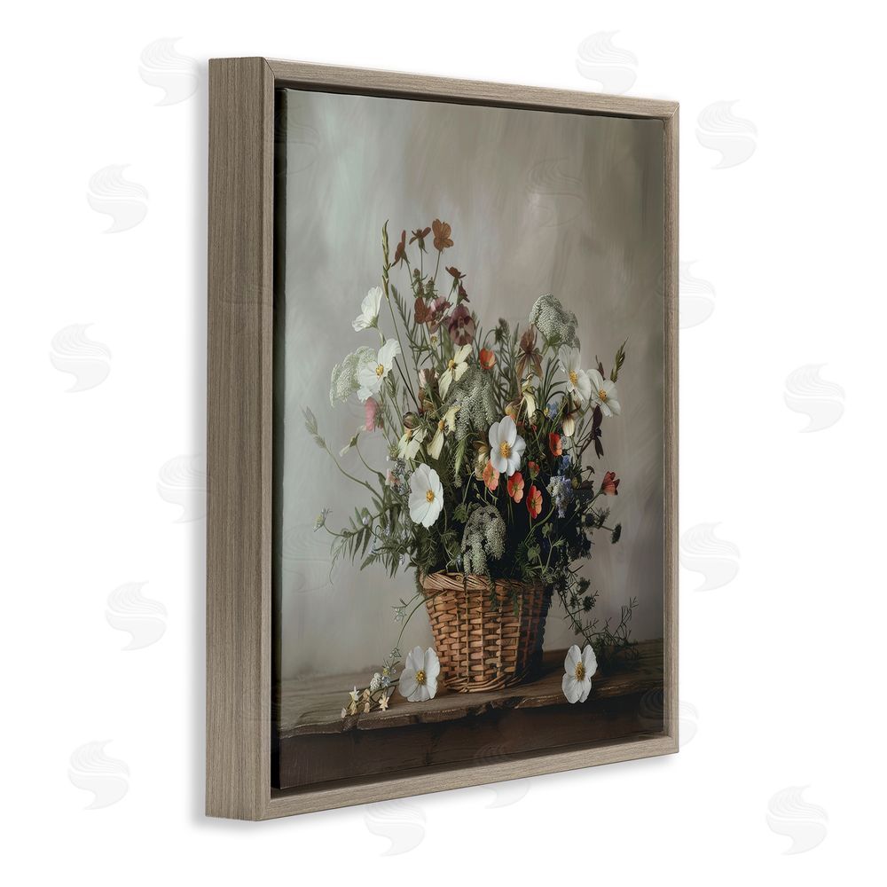Lazar Studio Flowers In A Basket Arrangement Brown Floating Framed Canvas Wall Art