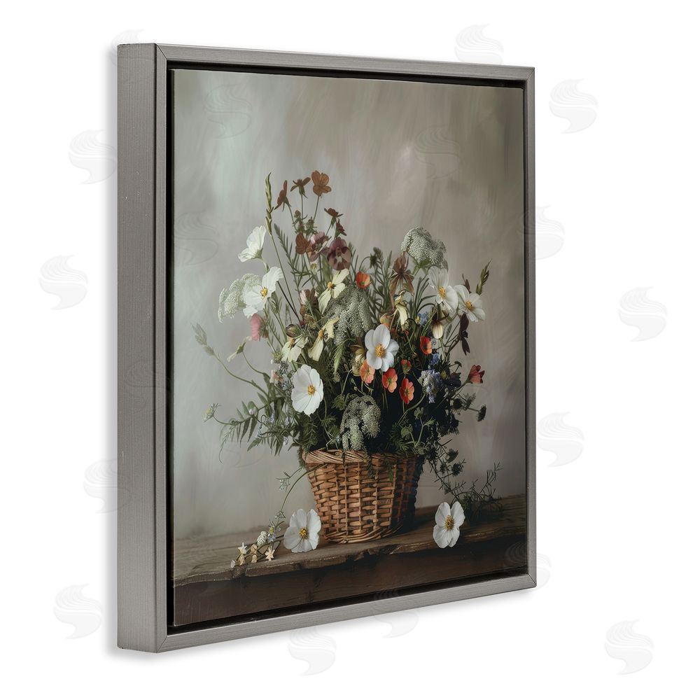 Lazar Studio Flowers In A Basket Arrangement Gray Floating Framed Canvas Wall Art