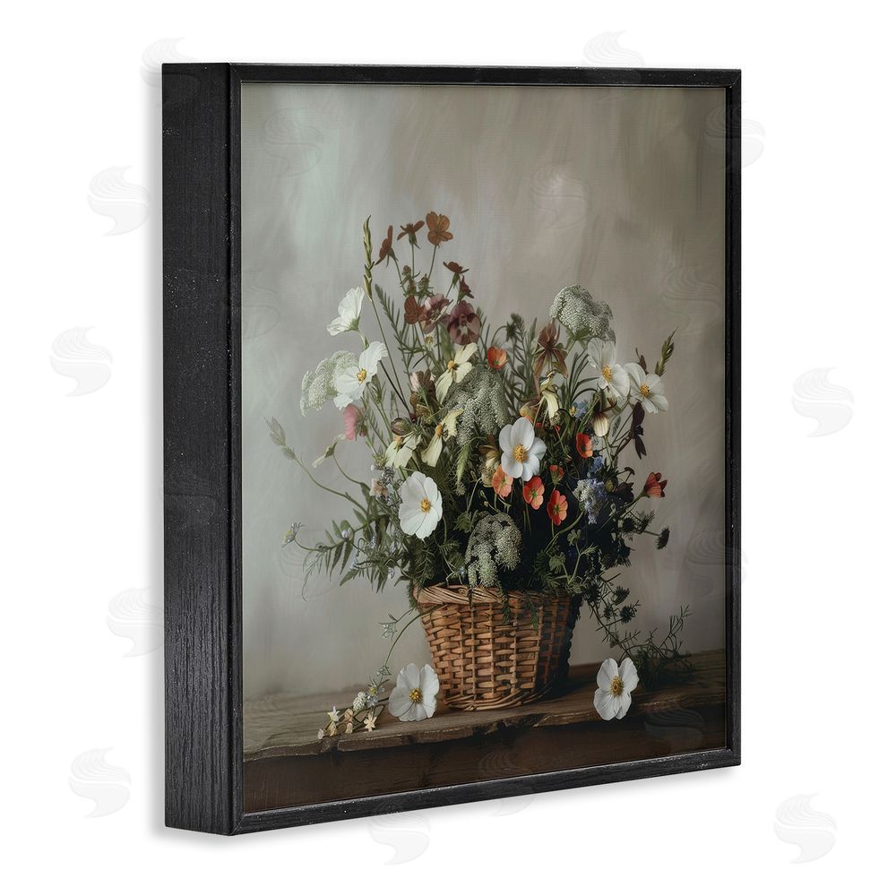 Lazar Studio Flowers In A Basket Arrangement Black Framed Giclee Wall Art