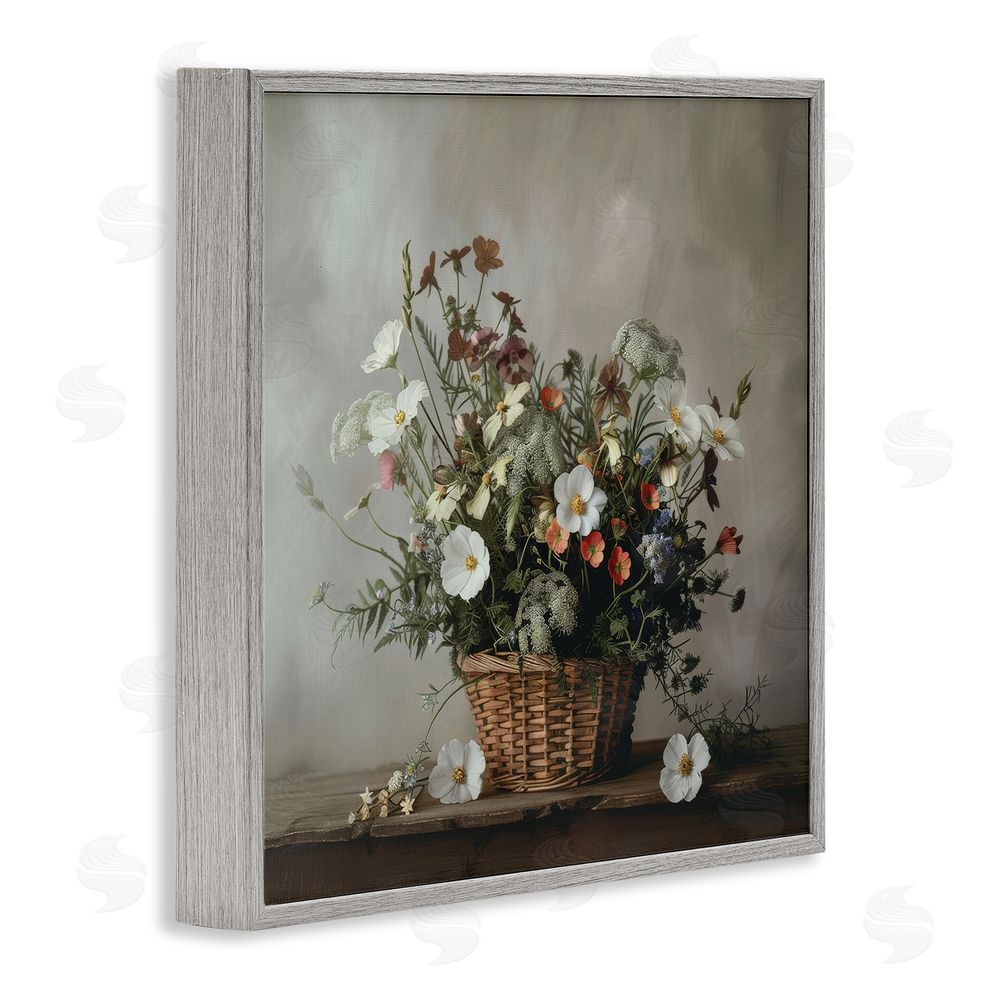 Lazar Studio Flowers In A Basket Arrangement Gray Framed Giclee Wall Art