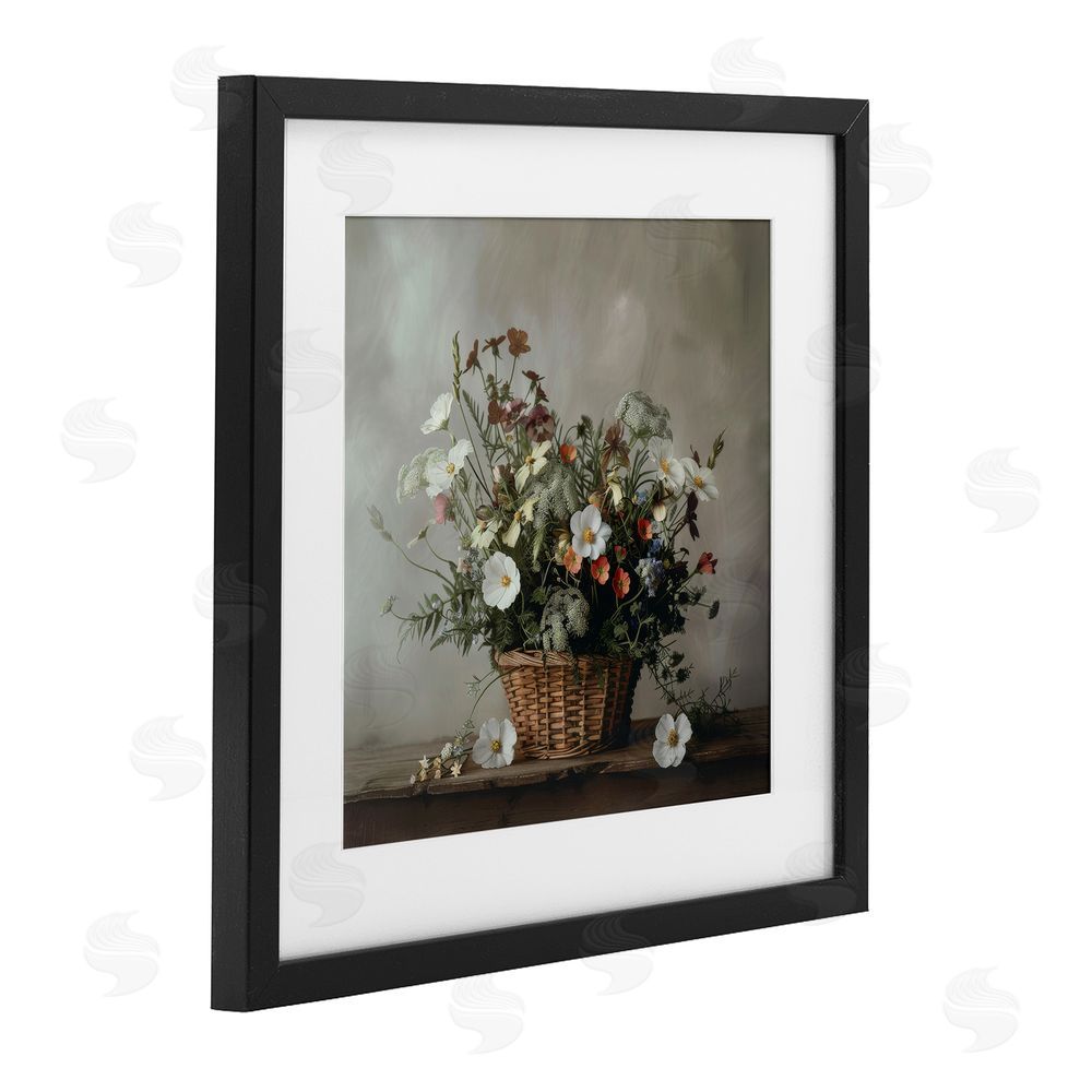 Lazar Studio Flowers In A Basket Arrangement Black Framed Print Under Glass Wall Art