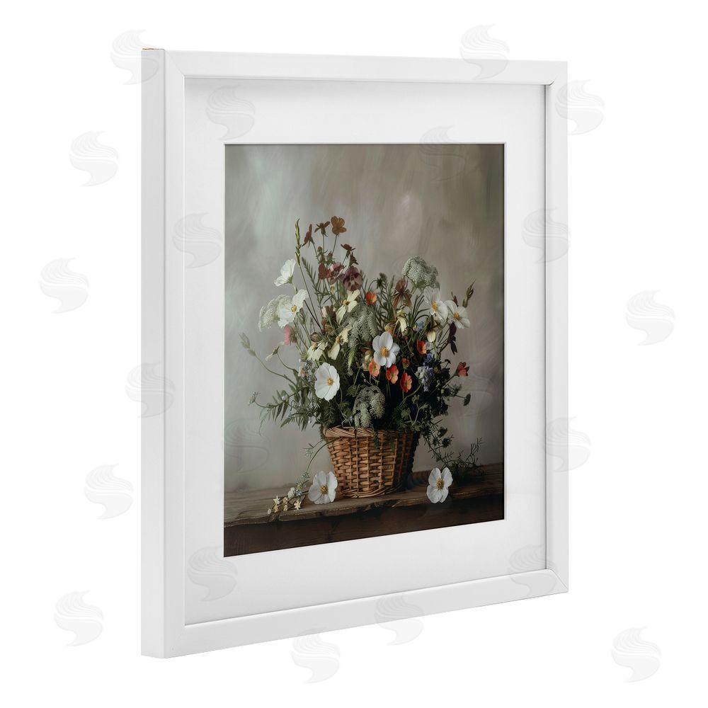 Lazar Studio Flowers In A Basket Arrangement White Framed Print Under Glass Wall Art