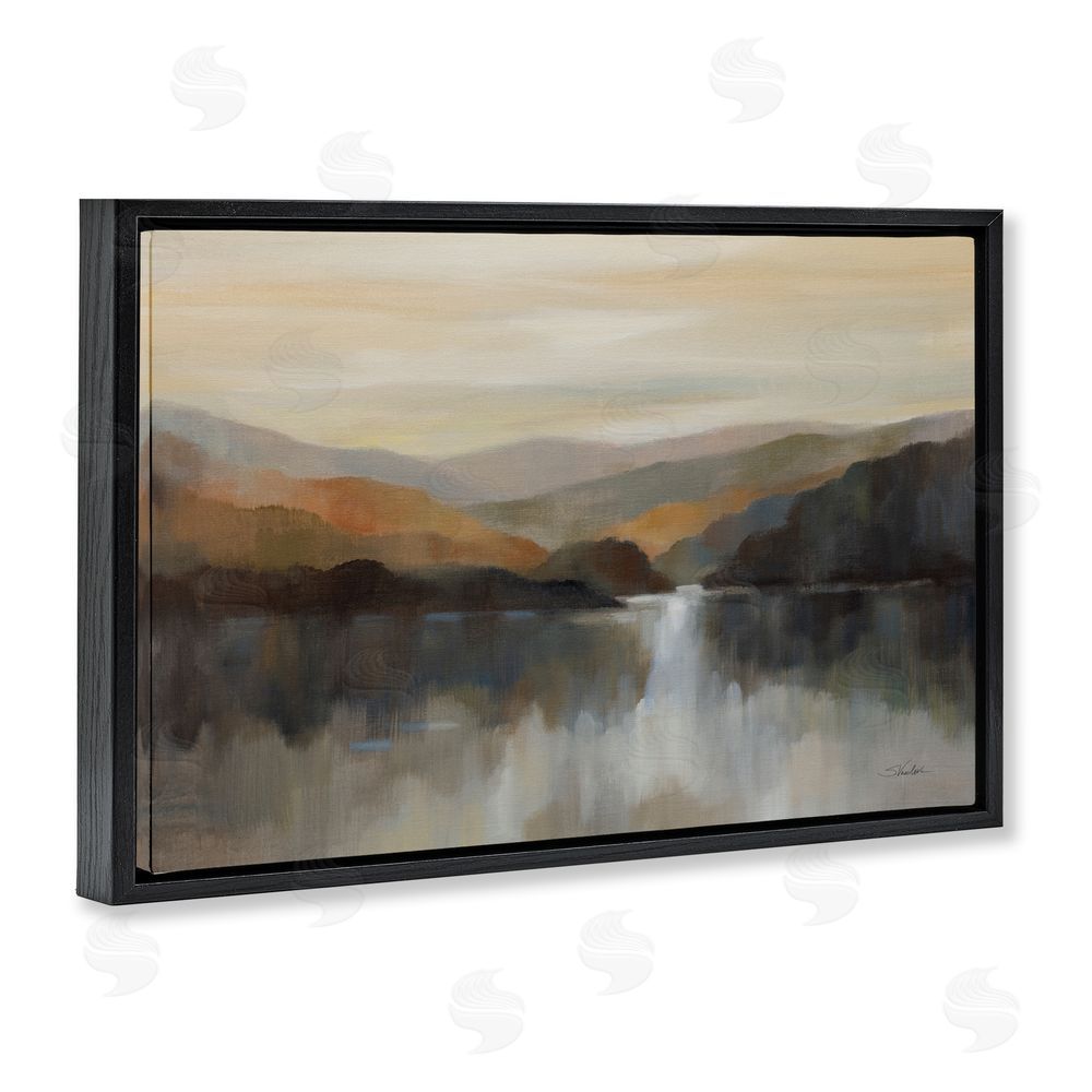 Silvia Vassileva Autumn Glow Mountain Abstract Black Floating Frame Canvas Wall Art Print