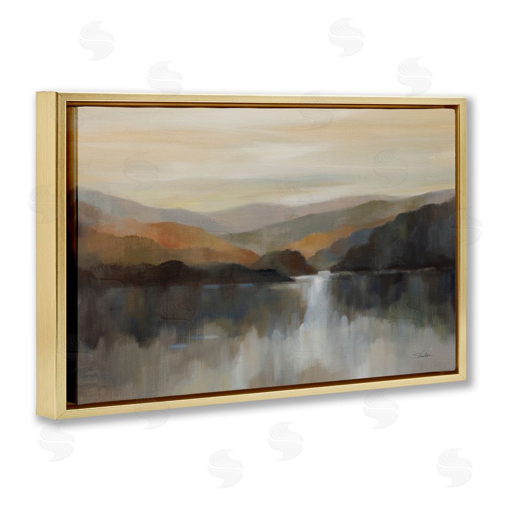 Silvia Vassileva Autumn Glow Mountain Abstract Gold Floating Frame Canvas Wall Art Print