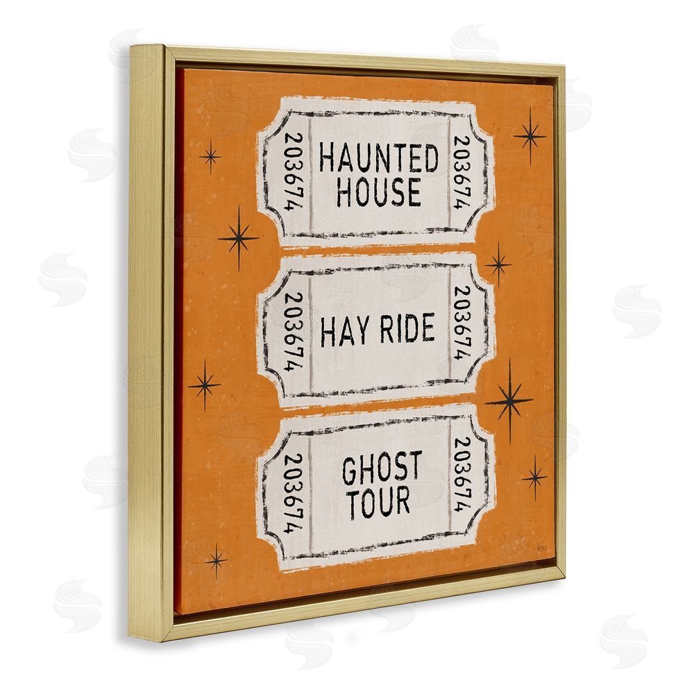 Veronique Charron Wee Bit Wicked Tickets Gold Floating Frame Canvas Wall Art Print