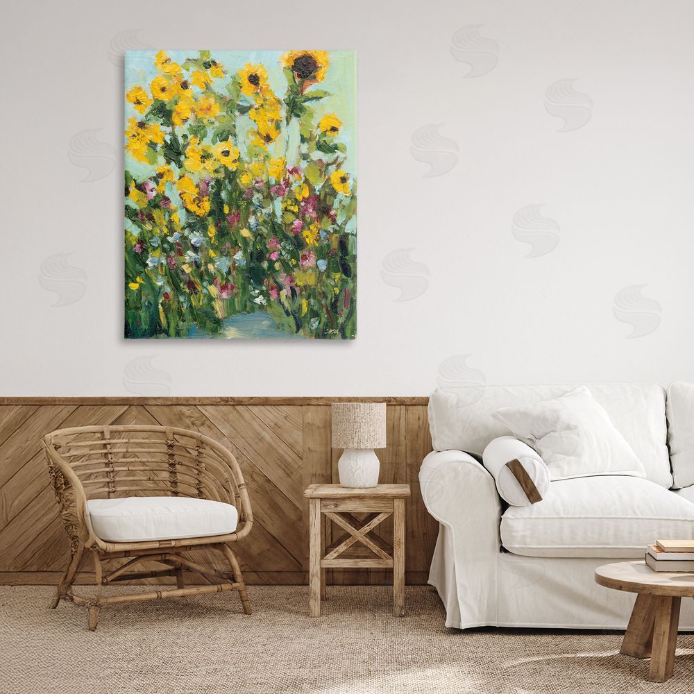Carson Overstreet Sunlit Sunflowers in Garden Stretched Canvas on Wall