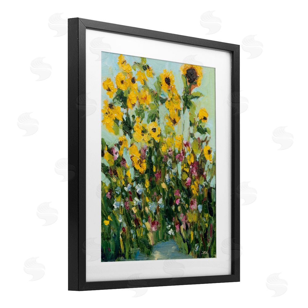 Carson Overstreet Sunlit Sunflowers in Garden Black Framed Print Under Glass with White Mat Wall Art