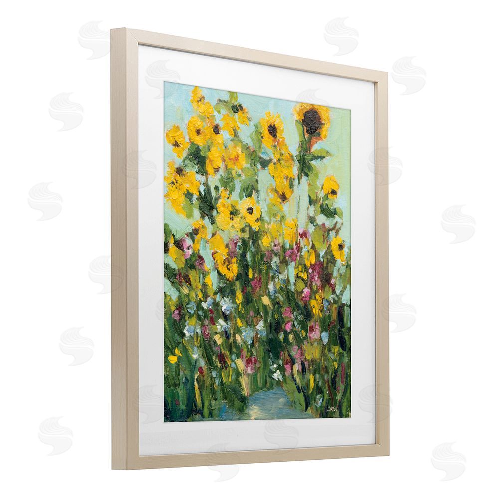 Carson Overstreet Sunlit Sunflowers in Garden Brown Framed Print Under Glass with White Mat Wall Art