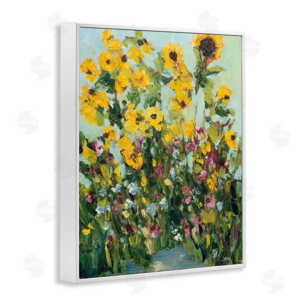 Carson Overstreet Sunlit Sunflowers in Garden White Framed Giclee Wall Art Print