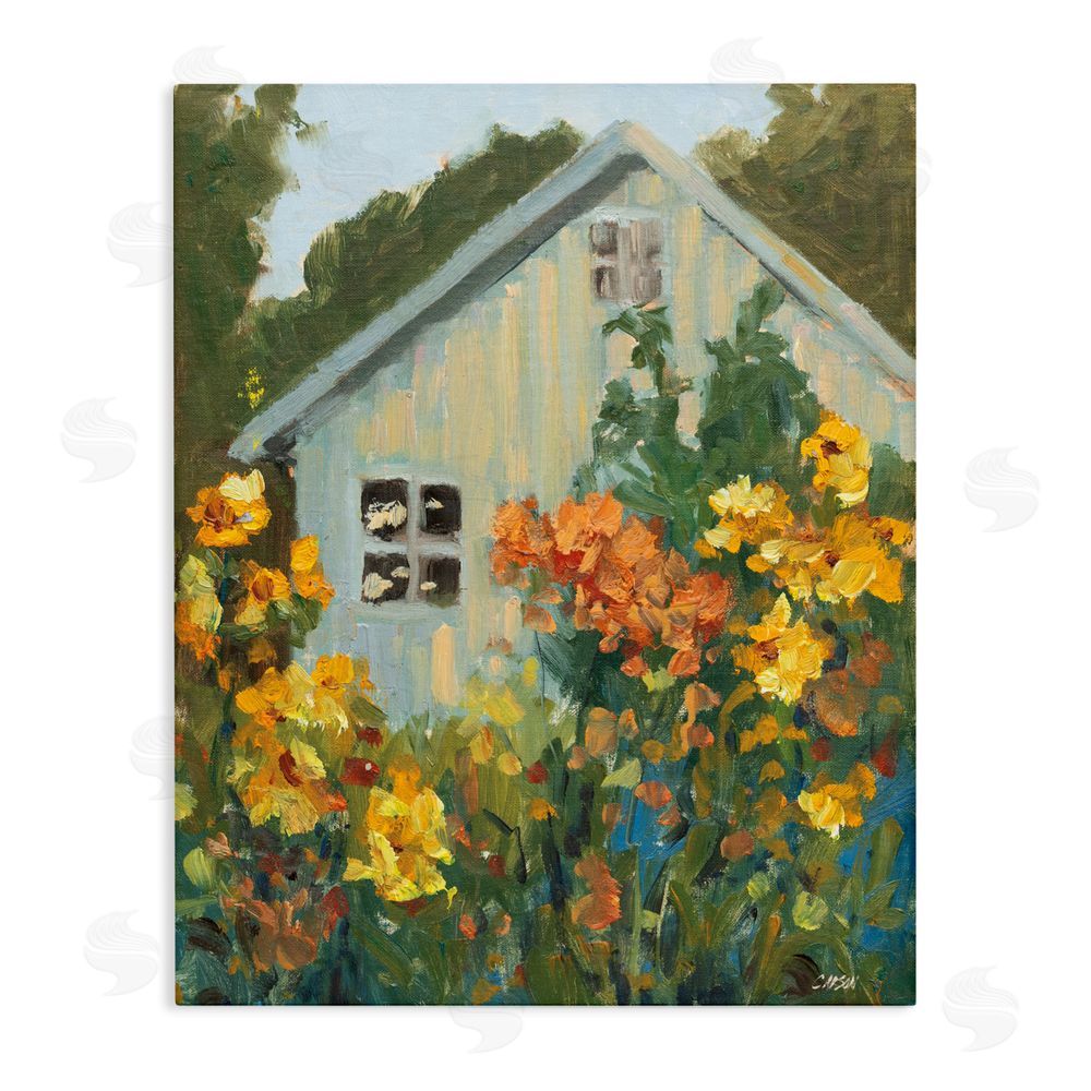 Carson Overstreet Sunlit Cottage Garden View Stretched Canvas Wall Art Print