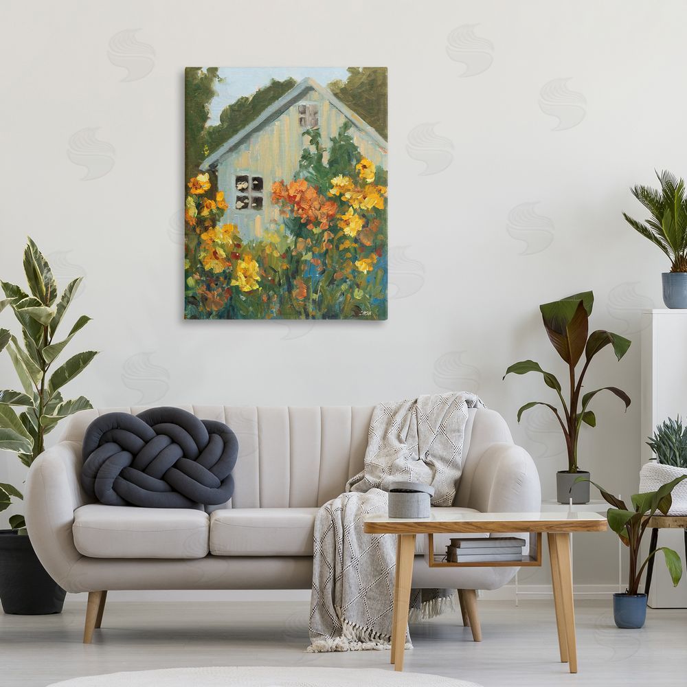 Carson Overstreet Sunlit Cottage Garden View Stretched Canvas on Wall