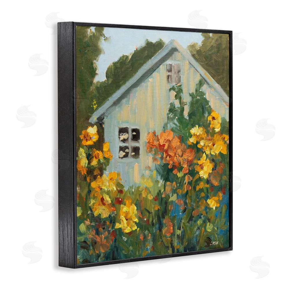 Carson Overstreet Sunlit Cottage Garden View Black Framed Giclee Wall Art Print