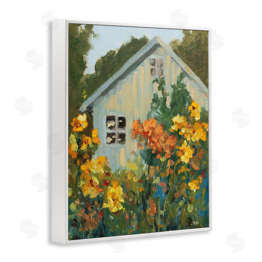 Carson Overstreet Sunlit Cottage Garden View White Framed Giclee Wall Art Print