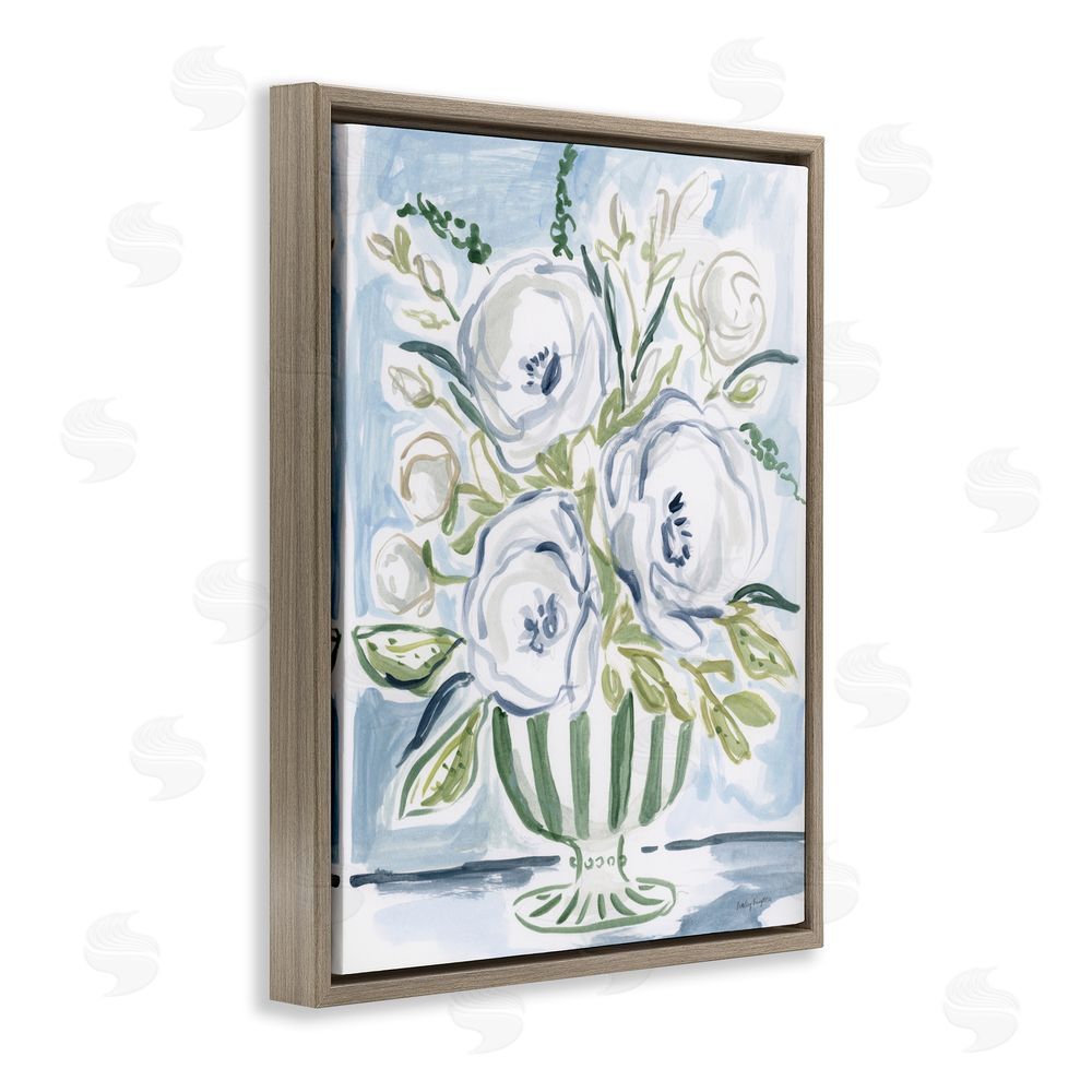 Haley Knighten Fiona Pastel Floral Bouquet Brown Floating Framed Canvas Wall Art