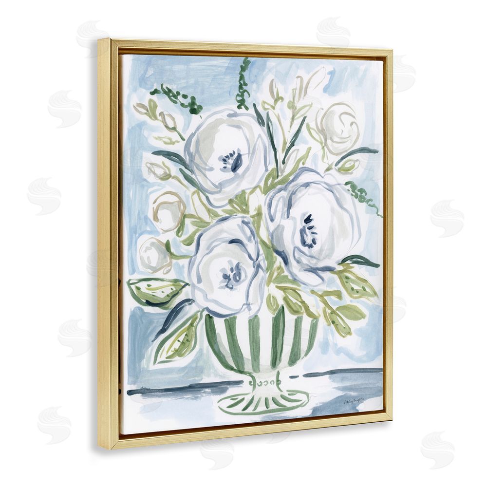 Haley Knighten Fiona Pastel Floral Bouquet Gold Floating Framed Canvas Wall Art