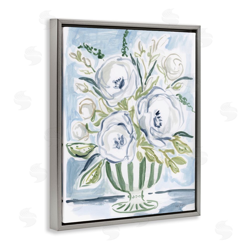Haley Knighten Fiona Pastel Floral Bouquet Gray Floating Framed Canvas Wall Art