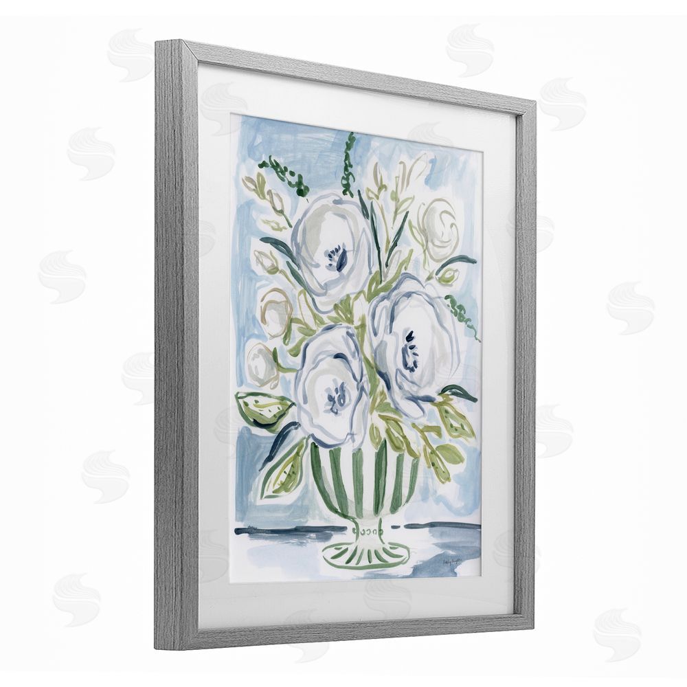 Haley Knighten Fiona Pastel Floral Bouquet Gray Framed Print Under Glass Wall Art