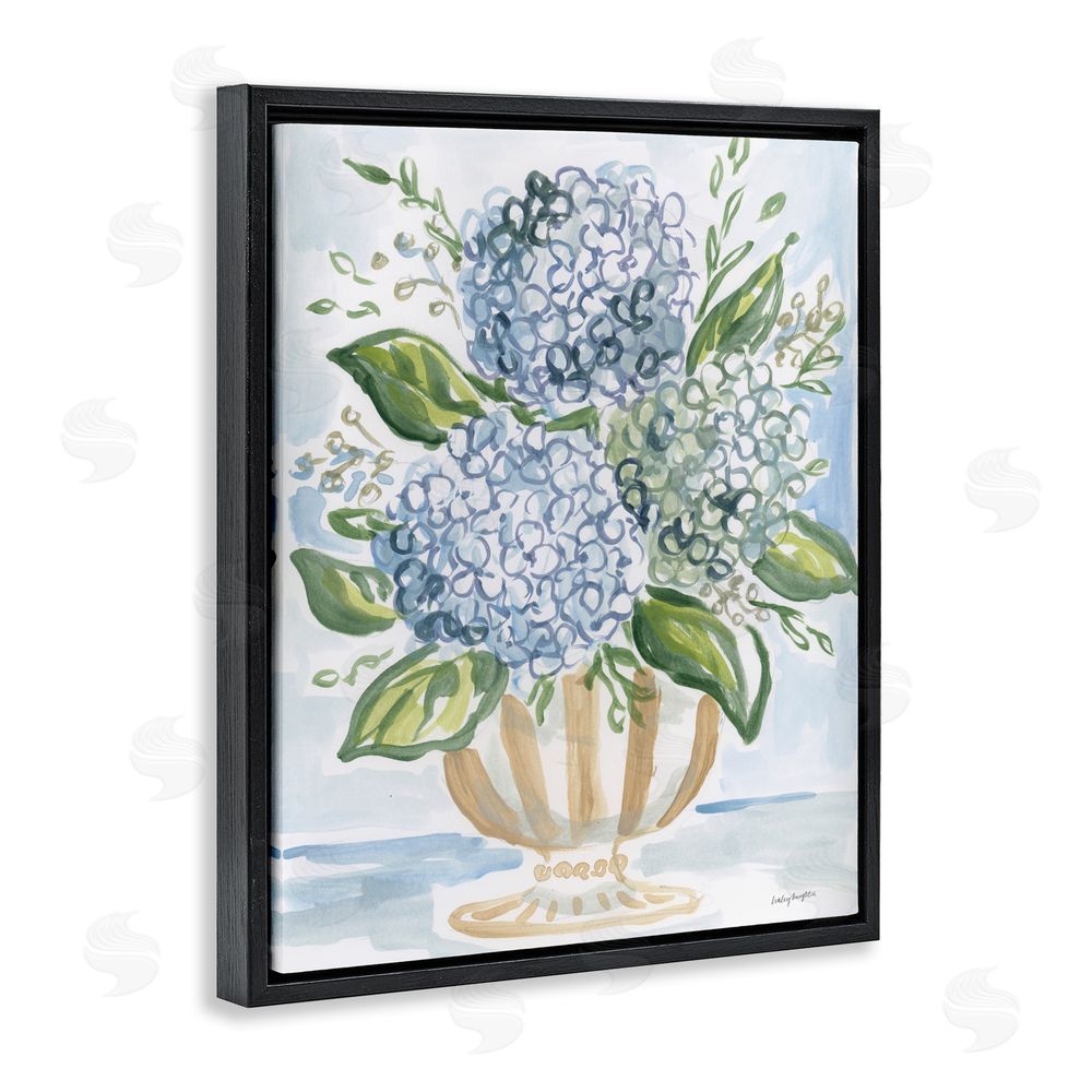 Haley Knighten Serena Pastel Hydrangea Bouquet Black Floating Framed Canvas Wall Art Print