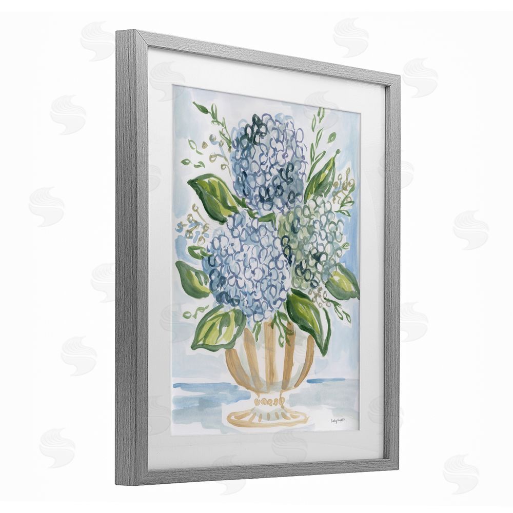 Haley Knighten Serena Pastel Hydrangea Bouquet Gray Framed Print Under Glass with White Mat Wall Art