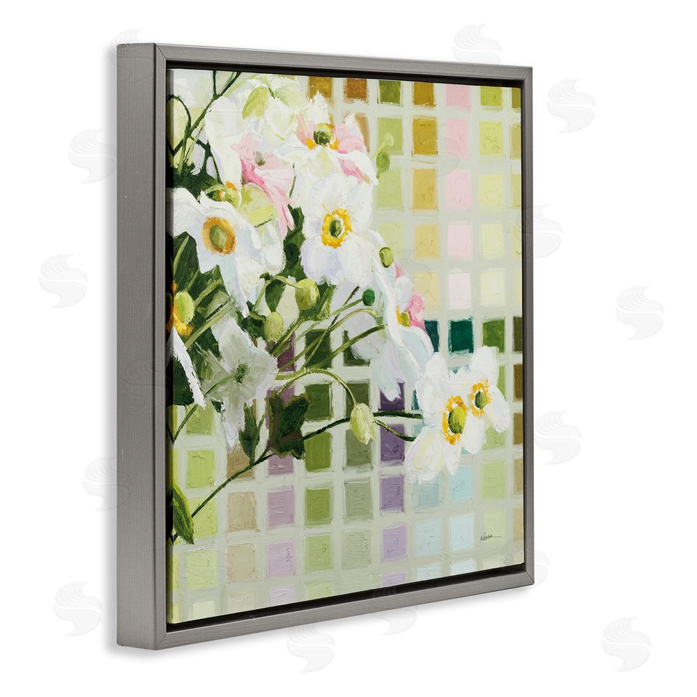 Shirley Novak Color Chart Daffodils Gray Floating Frame Canvas Wall Art Print
