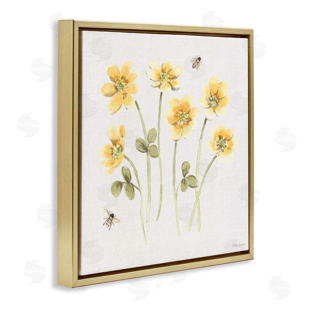 Beth Grove Sweet Honey Wildflowers Gold Floating Framed Canvas Wall Art Print