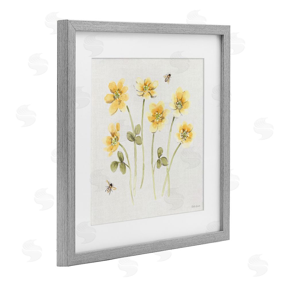 Beth Grove Sweet Honey Wildflowers Gray Framed Print Under Glass with White Mat Wall Art