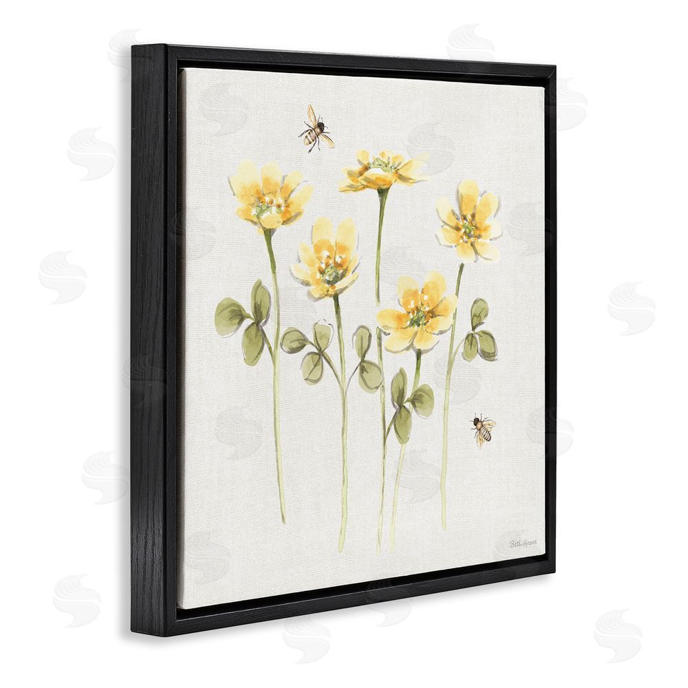 Beth Grove Sweet Yellow Honey Flowers Black Floating Framed Canvas Wall Art Print
