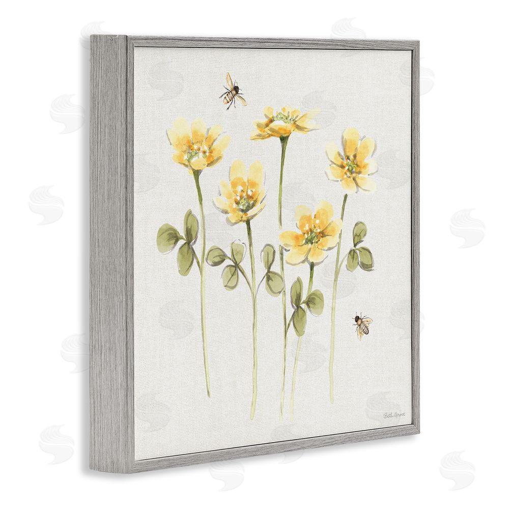 Beth Grove Sweet Yellow Honey Flowers Gray Framed Giclee Wall Art Print