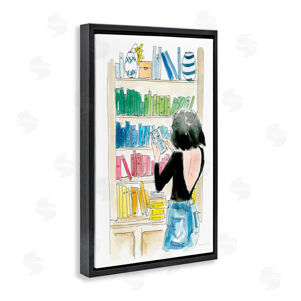 Mercedes Lopez Charro Browsing Home Library Black Floating Frame Canvas Wall Art Print