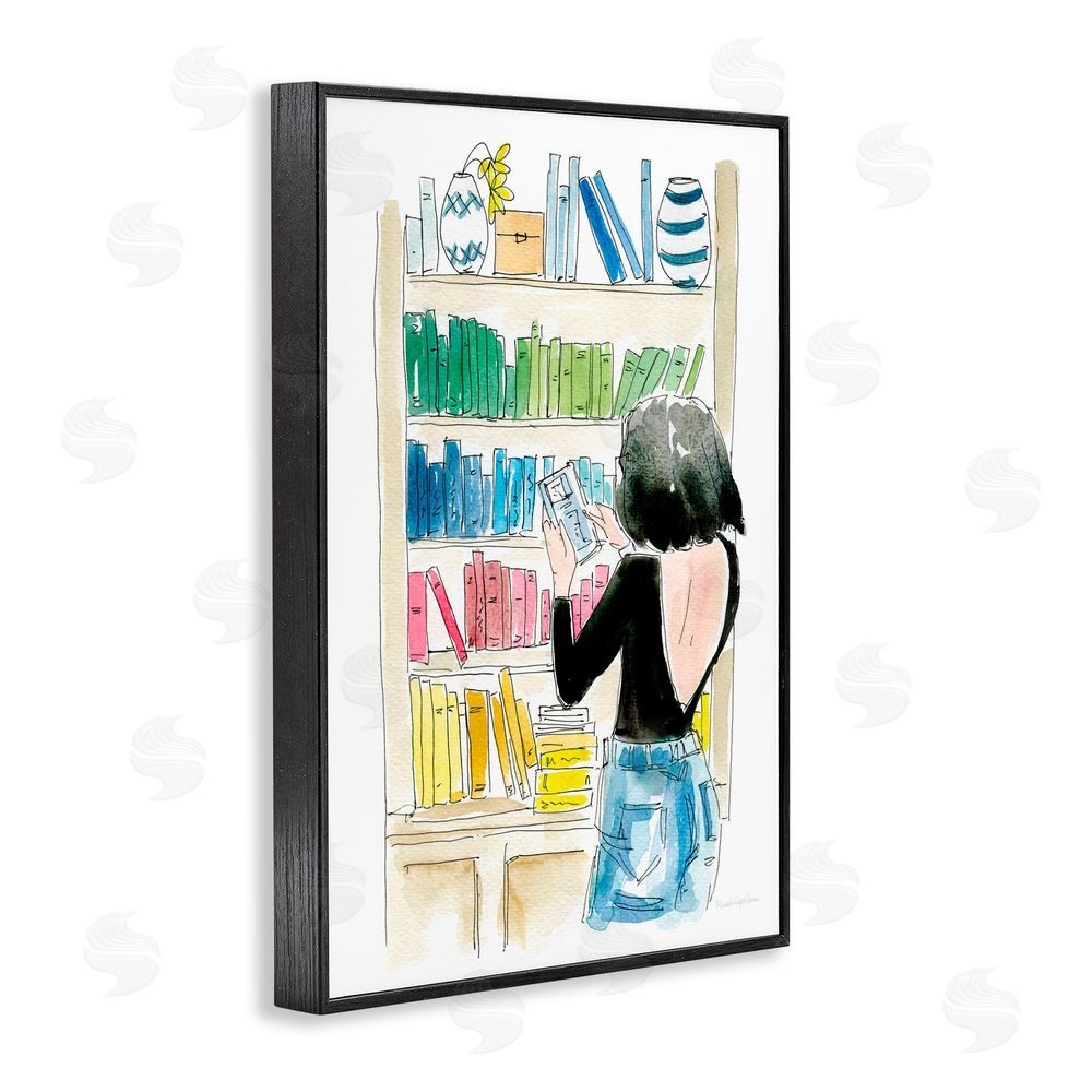 Mercedes Lopez Charro Browsing Home Library Black Framed Giclee Wall Art Print