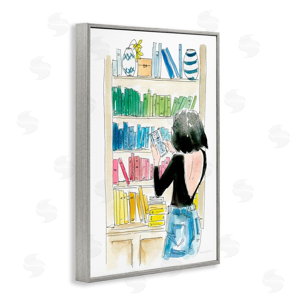 Mercedes Lopez Charro Browsing Home Library Gray Framed Giclee Wall Art Print