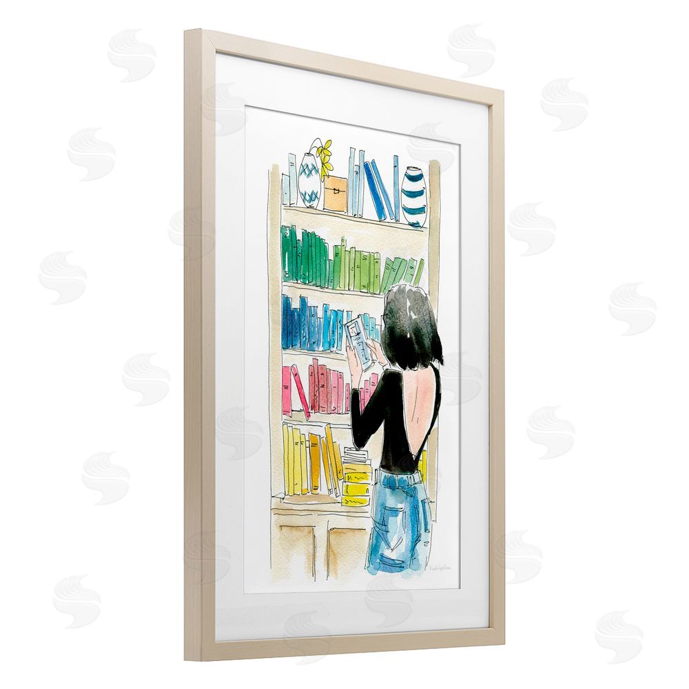 Mercedes Lopez Charro Browsing Home Library Birch Framed Print Under Glass with White Mat Wall Art