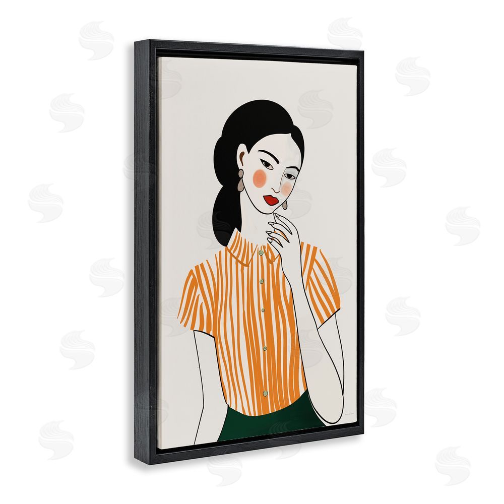 Omar Escalante Woman in Orange Blouse Black Floating Framed Canvas Wall Art Print