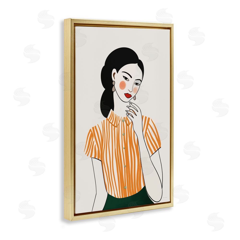 Omar Escalante Woman in Orange Blouse Gold Floating Framed Canvas Wall Art Print