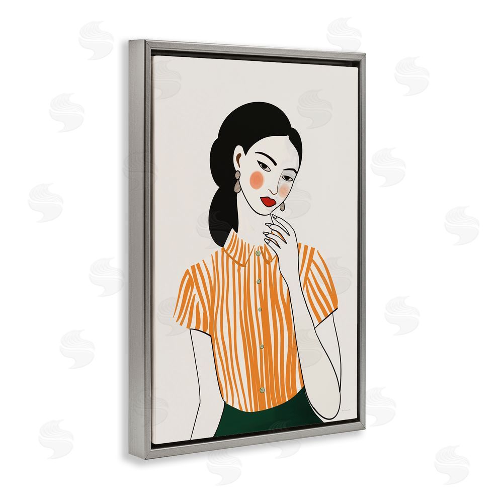 Omar Escalante Woman in Orange Blouse Gray Floating Framed Canvas Wall Art Print