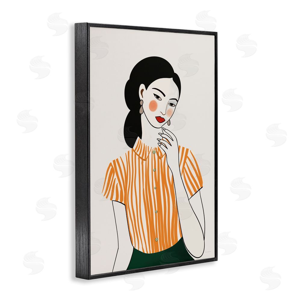 Omar Escalante Woman in Orange Blouse Black Framed Giclee Wall Art Print