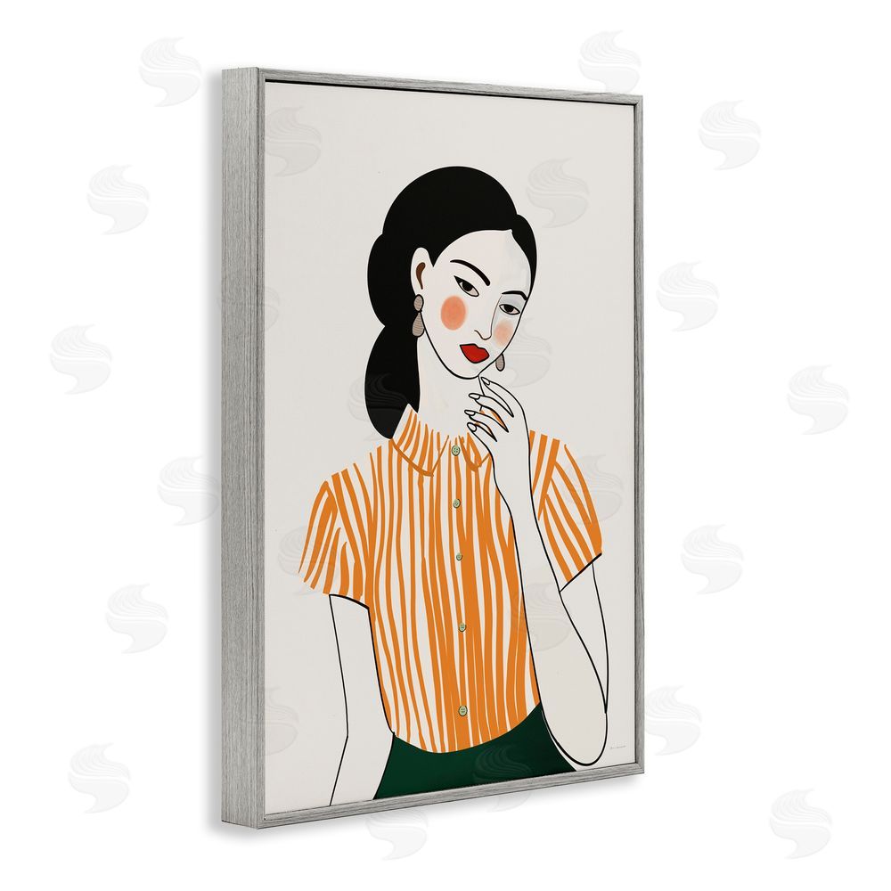 Omar Escalante Woman in Orange Blouse Gray Framed Giclee Wall Art Print