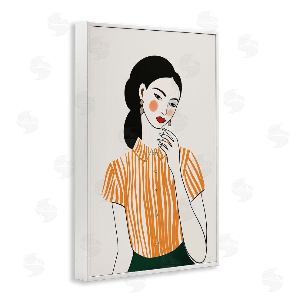 Omar Escalante Woman in Orange Blouse White Framed Giclee Wall Art Print