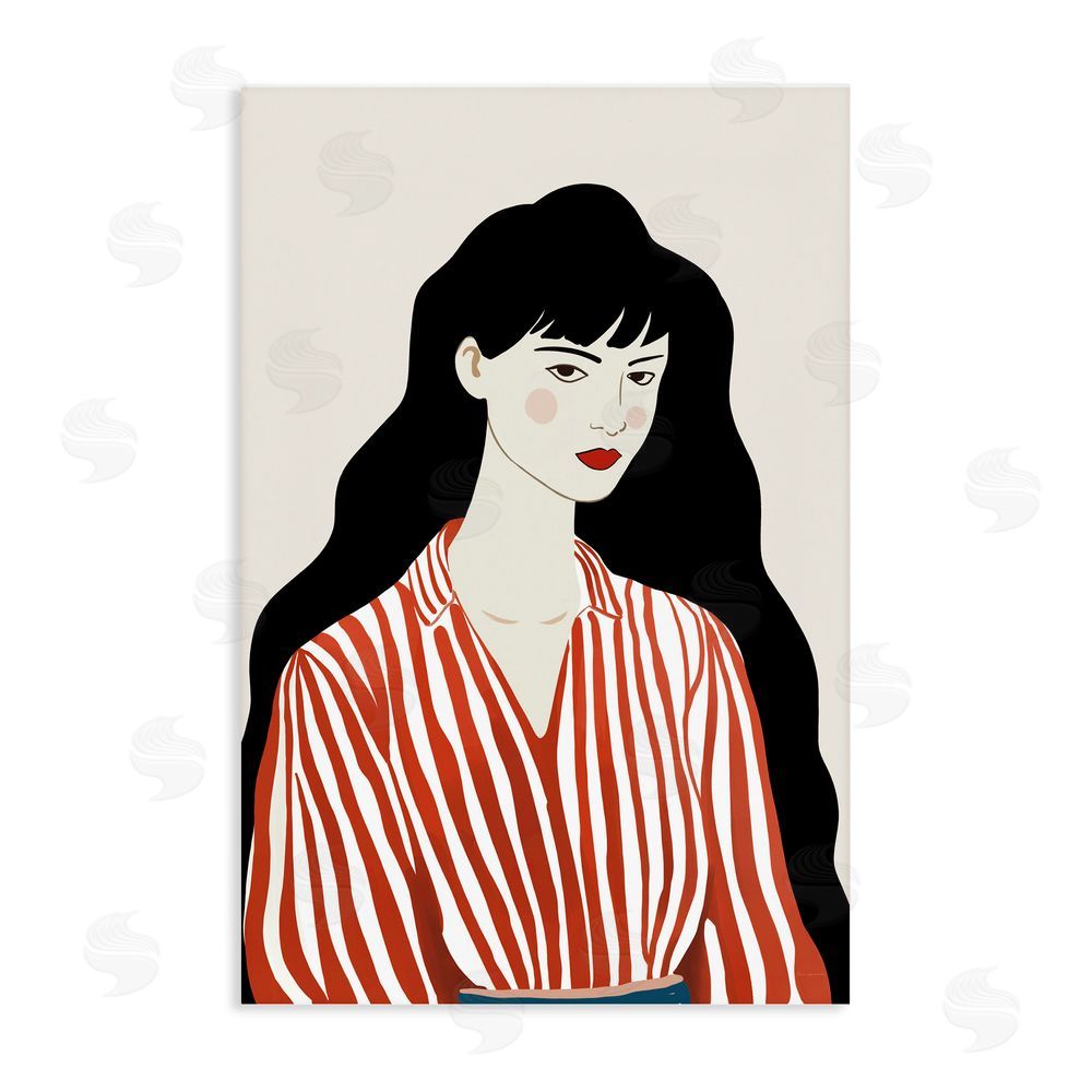 Omar Escalante Woman in Striped Blouse Stretched Canvas Wall Art Print