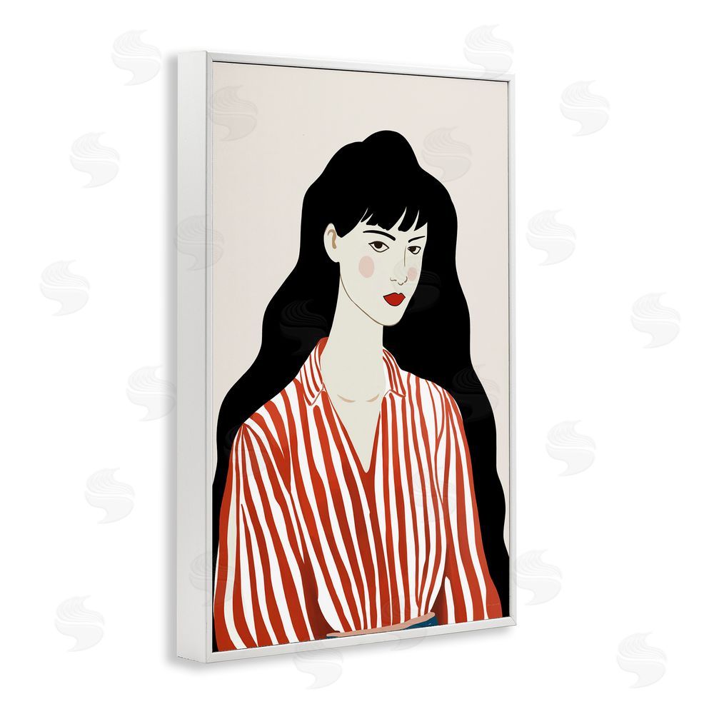 Omar Escalante Woman in Striped Blouse White Framed Giclee Wall Art Print
