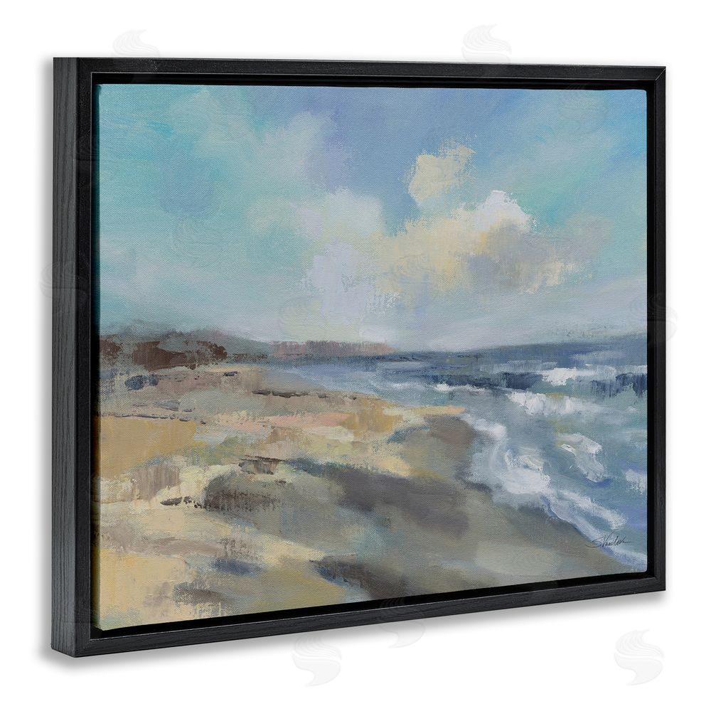 Silvia Vassileva Serene Morning Beach Waves Black Floating Framed Canvas Wall Art Print